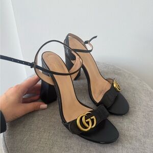 Gucci Black Leather Slingback Heels with Gold Double-G